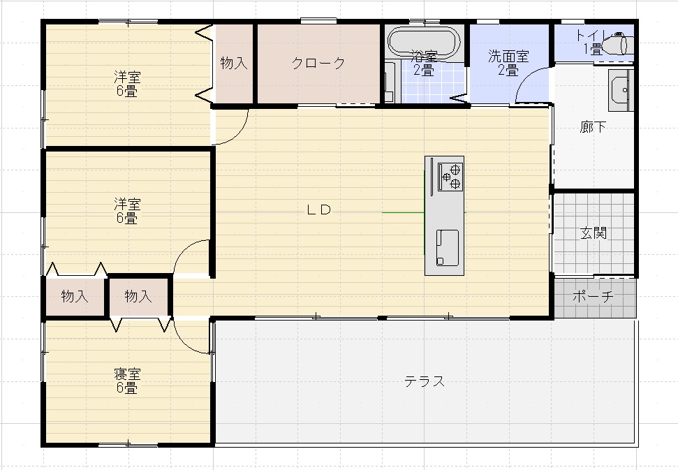 エイワン30坪平屋南玄関横長間取り
