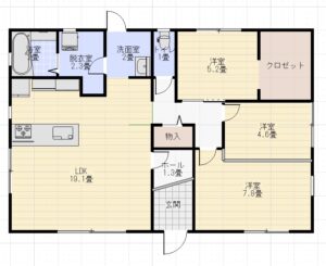 平屋南玄関24坪3LDKブルースホーム間取り