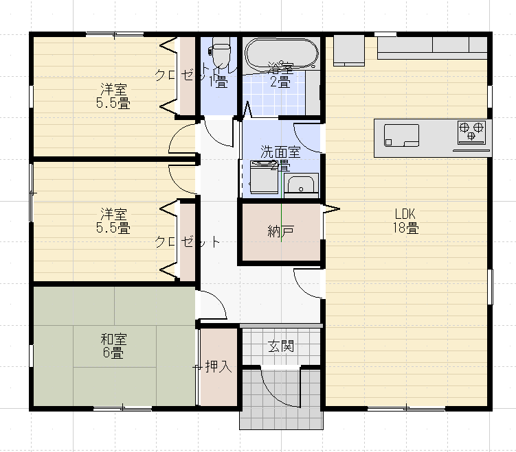 24坪平屋南玄関3LDKパパまるハウス間取り