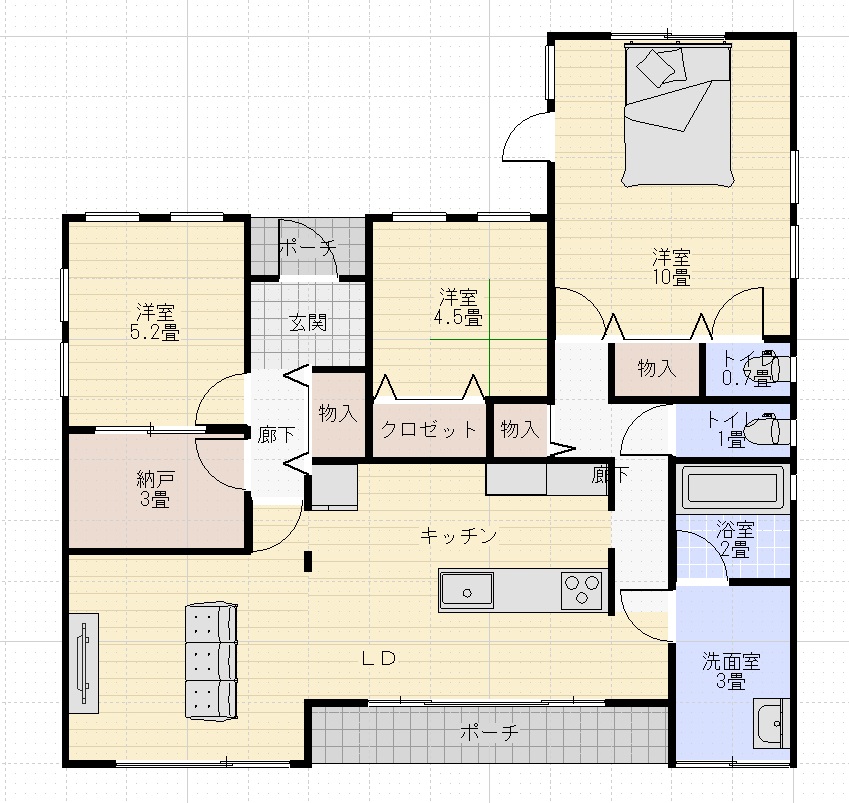 ランディック3LDK平屋間取り