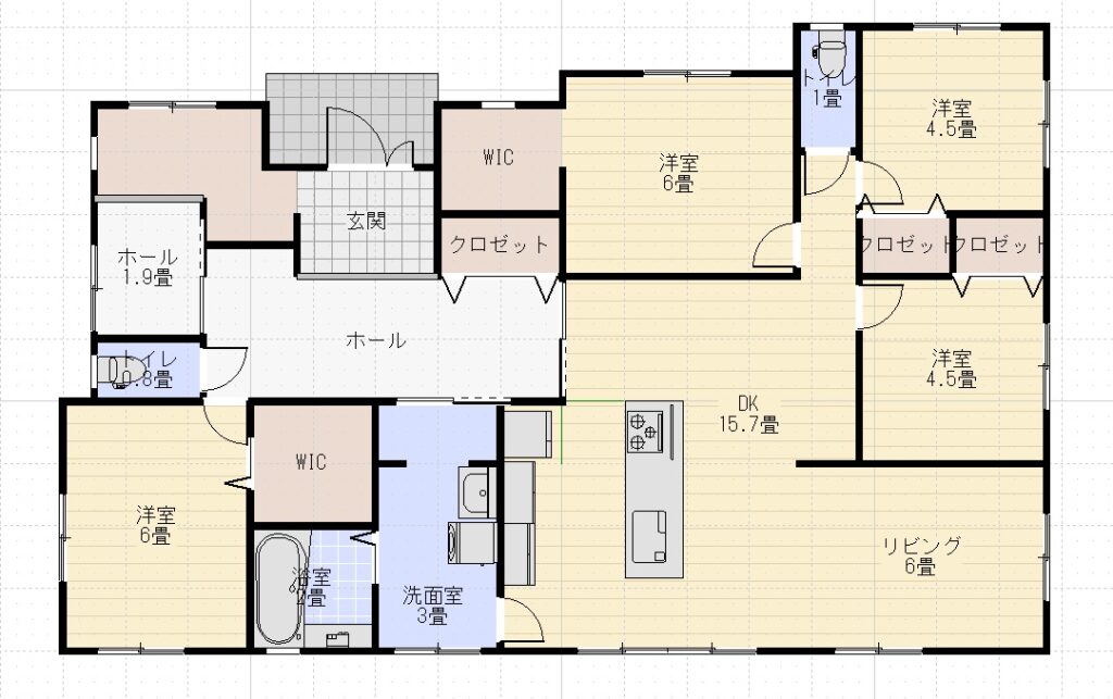 45坪平屋北玄関4LDKタマホーム間取り