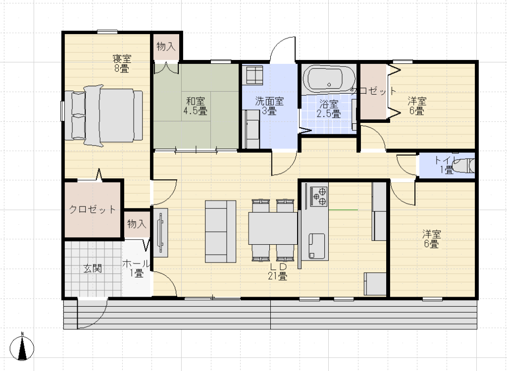 タマホームアメリカンスタイル平屋間取り