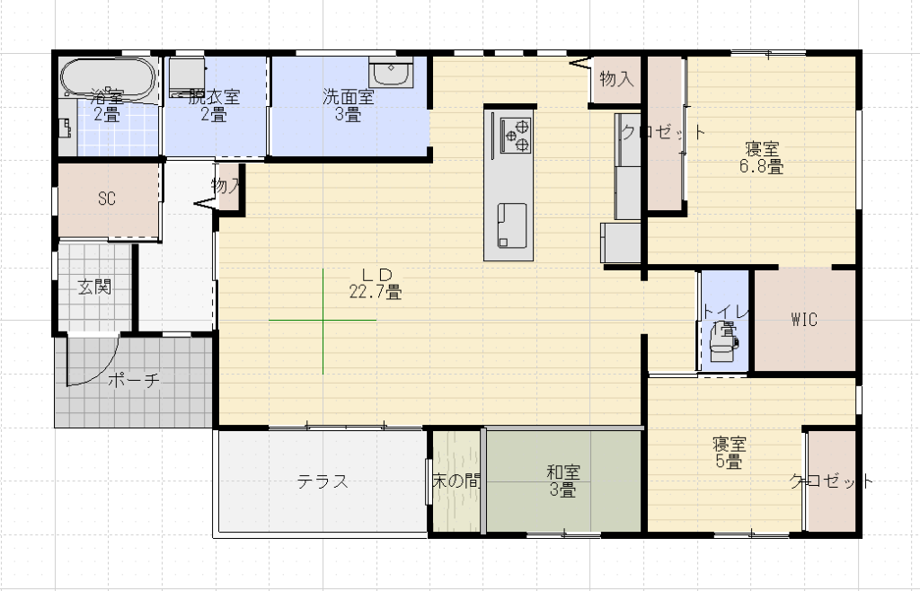 30坪平屋南玄関3LDK近藤建設間取り