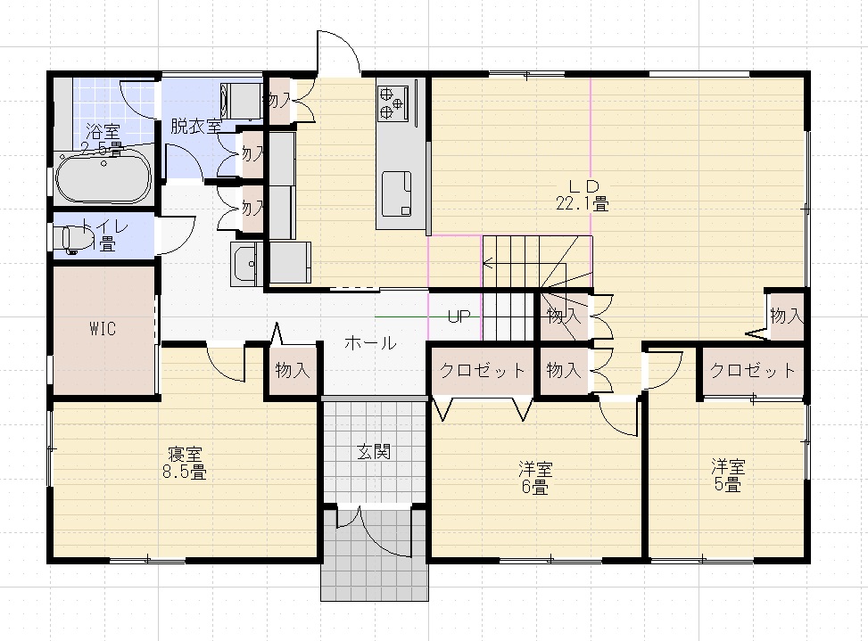 29坪平屋南玄関3LDK桧家住宅間取り