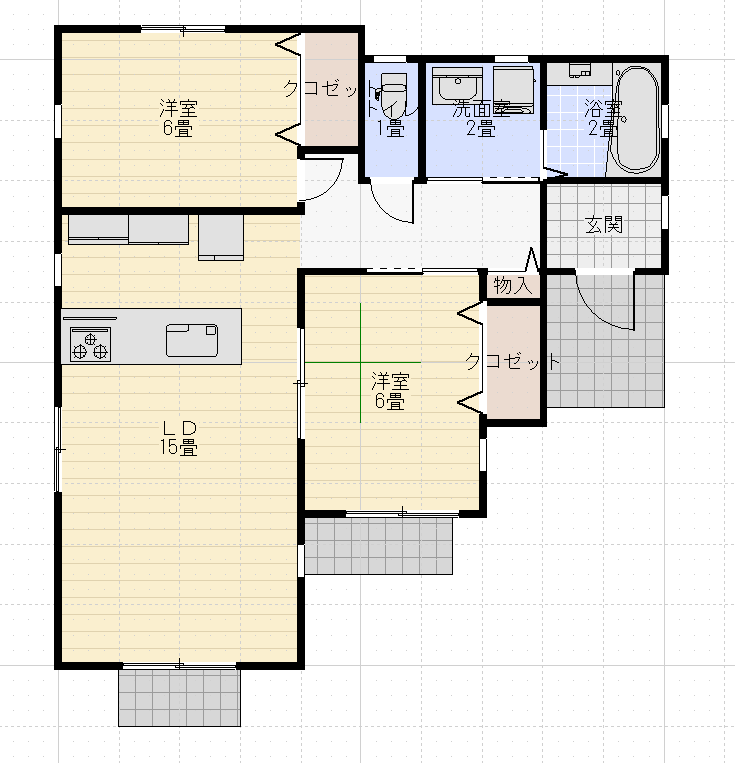 19.4坪平屋南玄関2LDKパステルパレット間取り