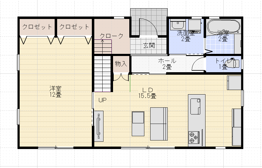 平屋20坪北玄関1LDKエイワン間取り