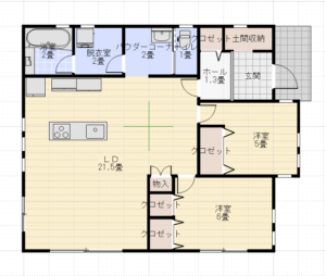 平屋東玄関25坪2LDK桧家住宅間取り