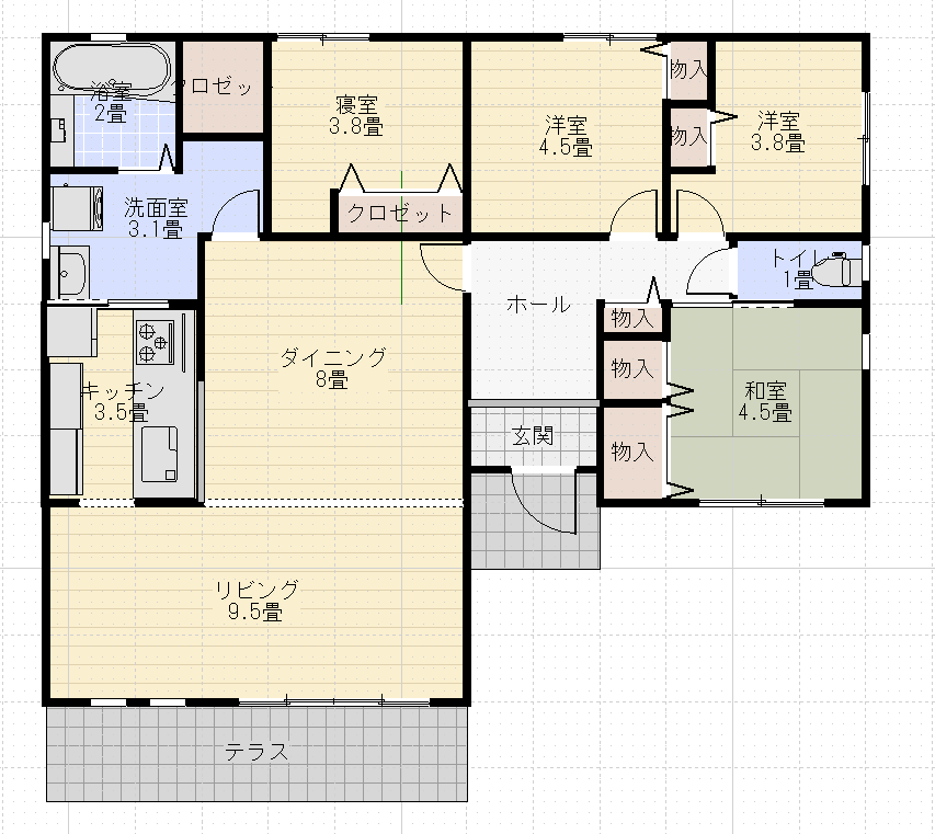 33.8坪4LDK南玄関トヨタホーム間取り