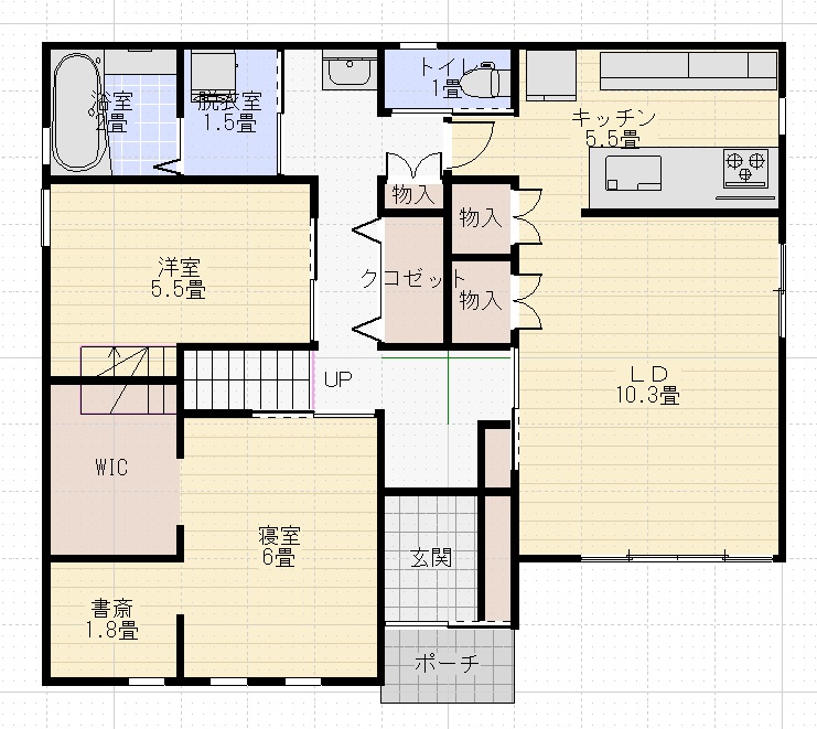 23坪平屋南玄関2LDK木下工務店間取り