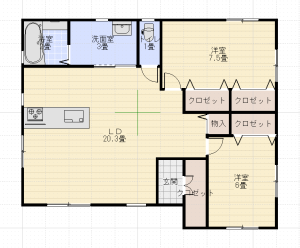 23坪平屋南玄関2LDKアットナチュレ間取り