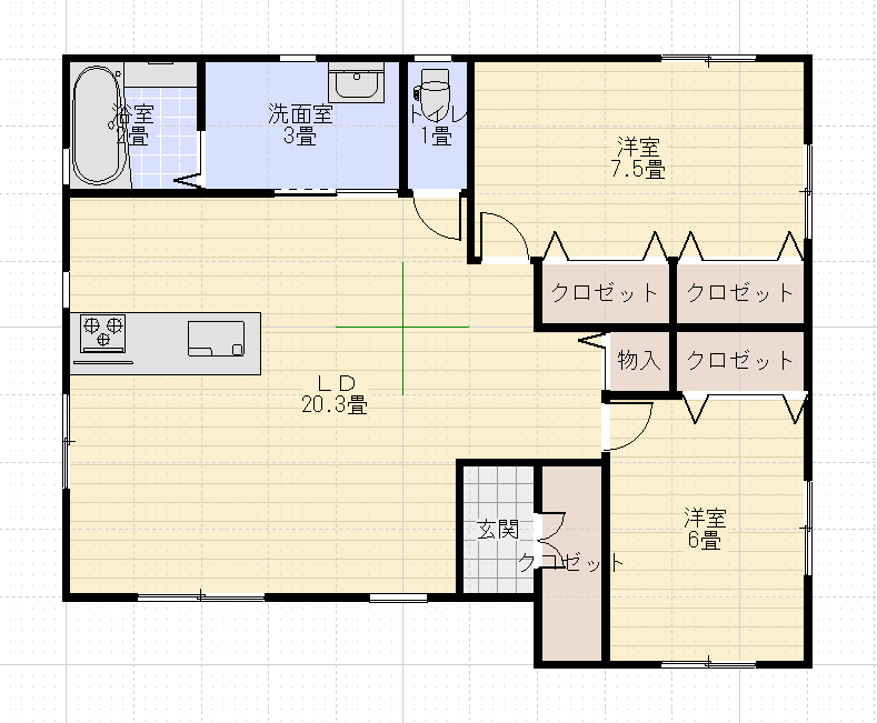 23坪平屋南玄関2LDKアットナチュレ間取り